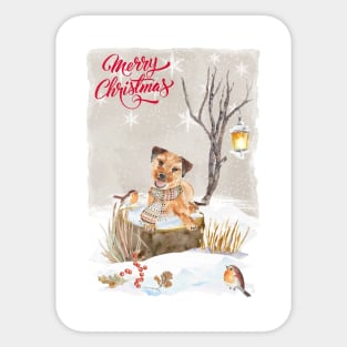 Border Terrier Merry Christmas Santa Dog Sticker